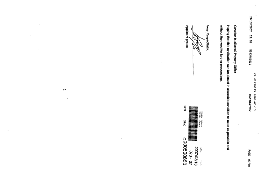 Document de brevet canadien 2470145. Poursuite-Amendment 20061213. Image 2 de 4