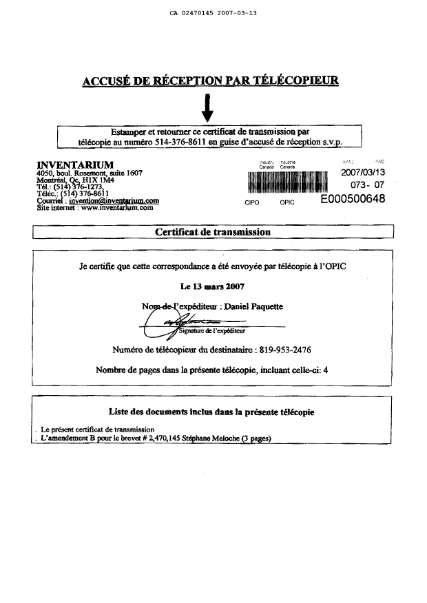 Document de brevet canadien 2470145. Poursuite-Amendment 20061213. Image 4 de 4