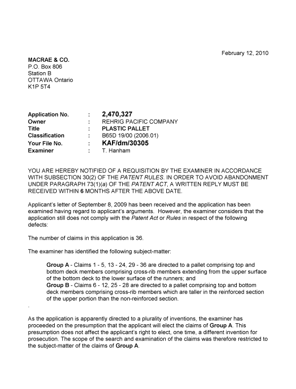 Document de brevet canadien 2470327. Poursuite-Amendment 20100212. Image 1 de 2
