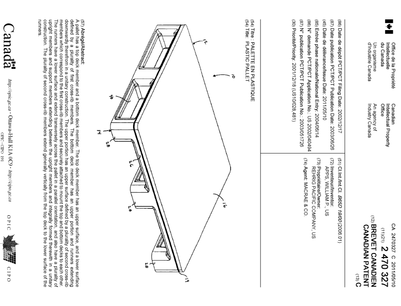 Document de brevet canadien 2470327. Page couverture 20110411. Image 1 de 1