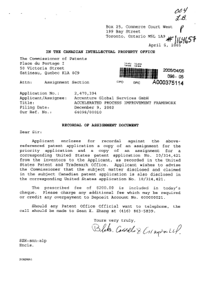 Document de brevet canadien 2470394. Cession 20050405. Image 1 de 20