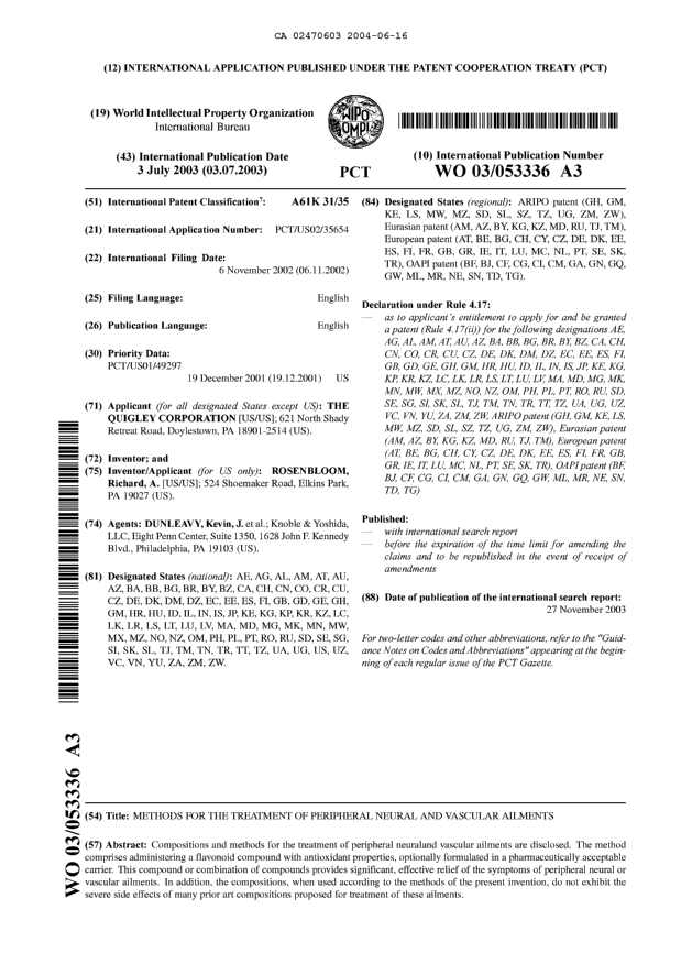 Document de brevet canadien 2470603. Abrégé 20040616. Image 1 de 1
