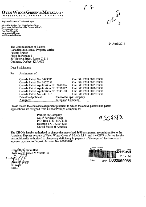 Document de brevet canadien 2471015. Cession 20140424. Image 1 de 41