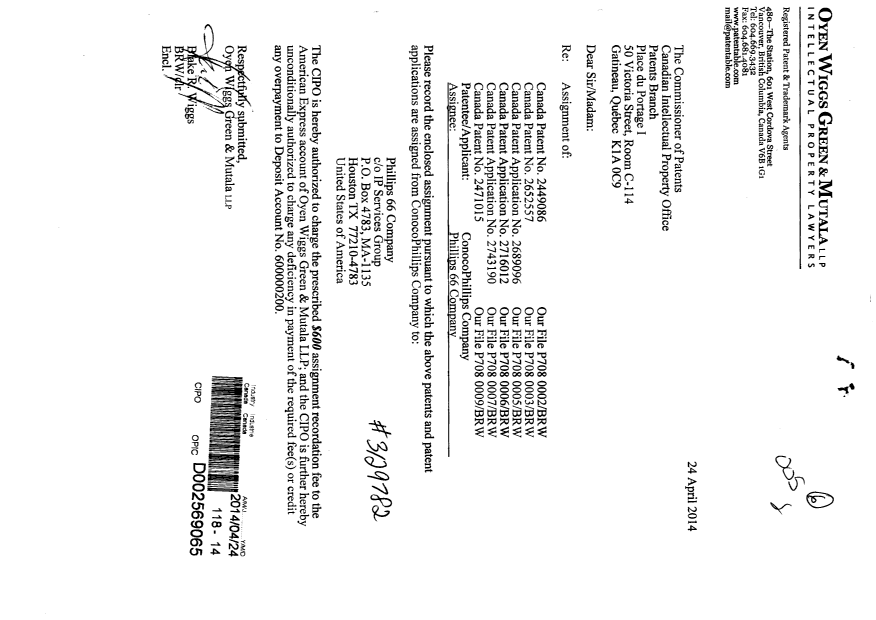 Canadian Patent Document 2471015. Assignment 20140424. Image 1 of 41