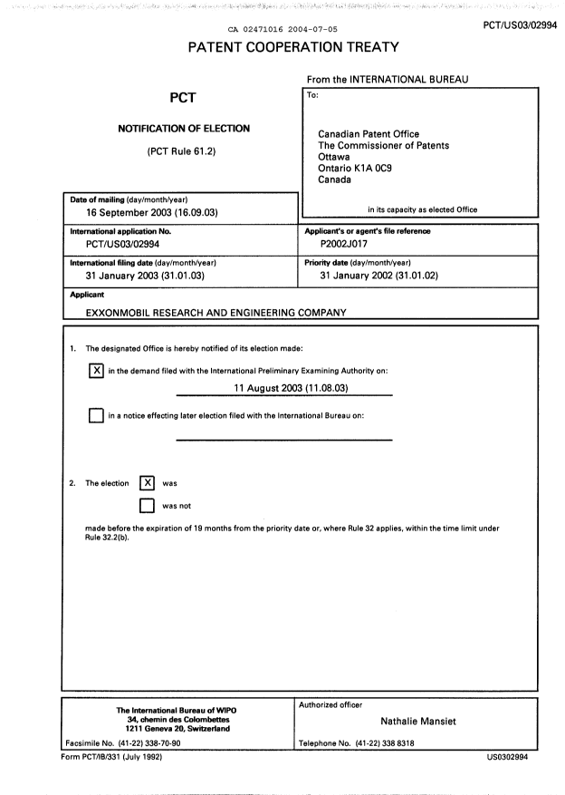 Document de brevet canadien 2471016. PCT 20040705. Image 1 de 12