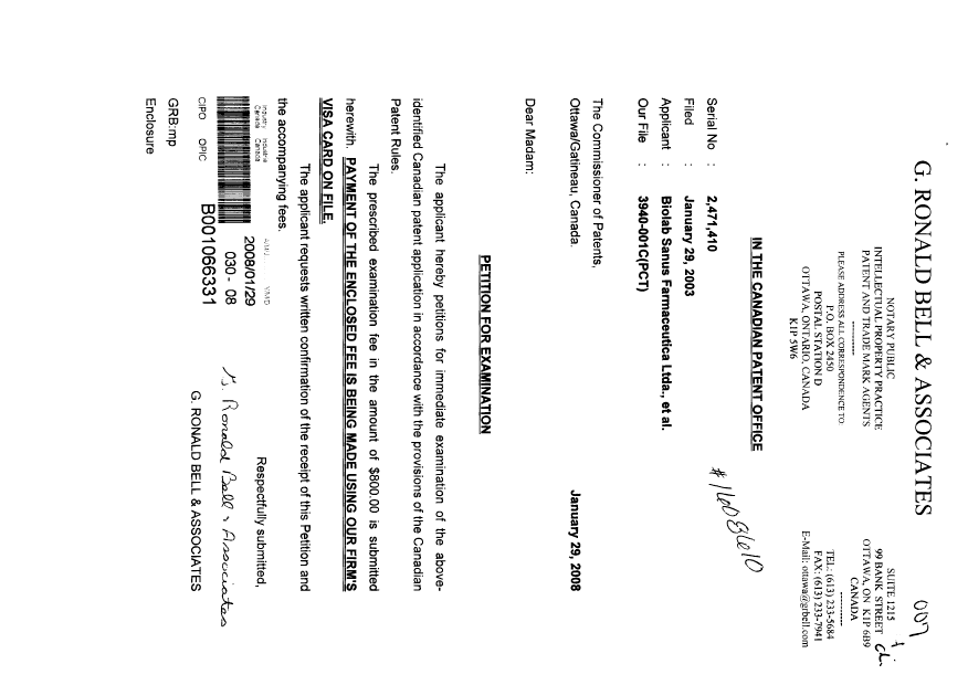 Canadian Patent Document 2471410. Prosecution-Amendment 20080129. Image 1 of 1