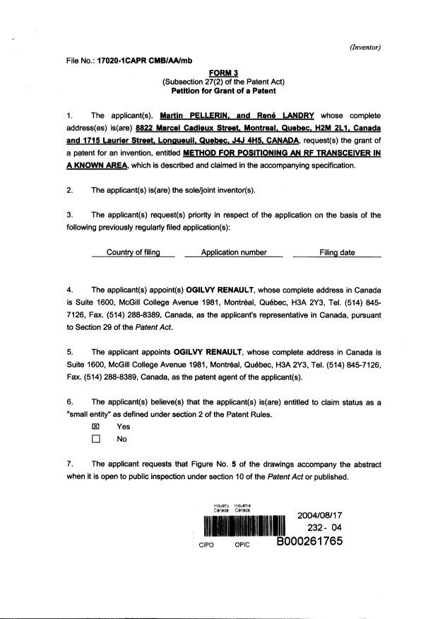 Document de brevet canadien 2471921. Correspondance 20040817. Image 2 de 2