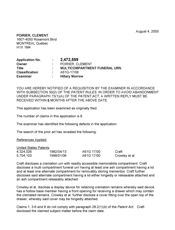 Document de brevet canadien 2472559. Poursuite-Amendment 20041204. Image 1 de 3