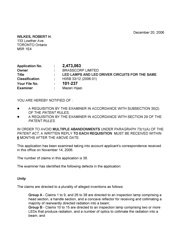 Canadian Patent Document 2473063. Prosecution-Amendment 20051220. Image 1 of 2