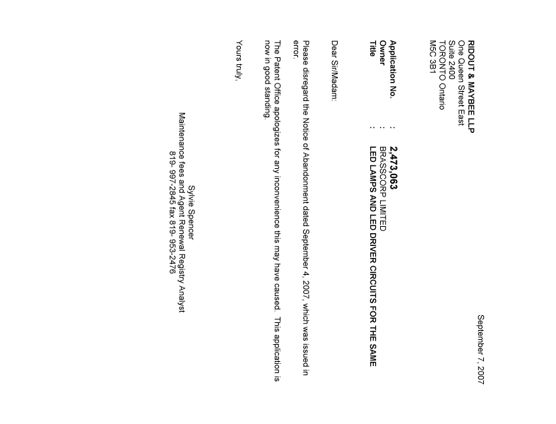Canadian Patent Document 2473063. Correspondence 20061207. Image 1 of 1