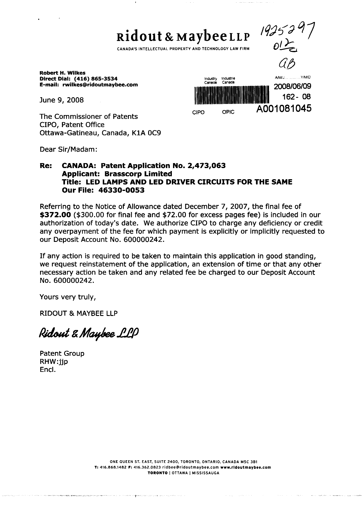 Canadian Patent Document 2473063. Correspondence 20071209. Image 1 of 1
