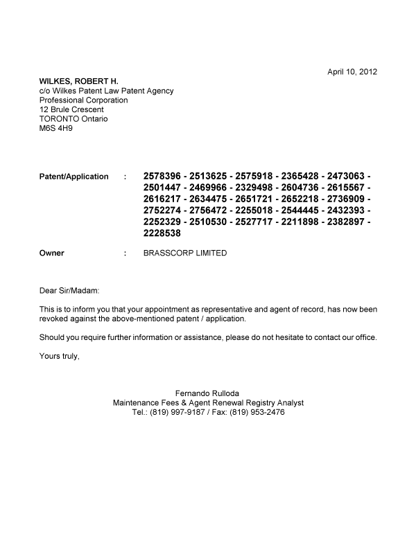 Document de brevet canadien 2473063. Correspondance 20111210. Image 1 de 1