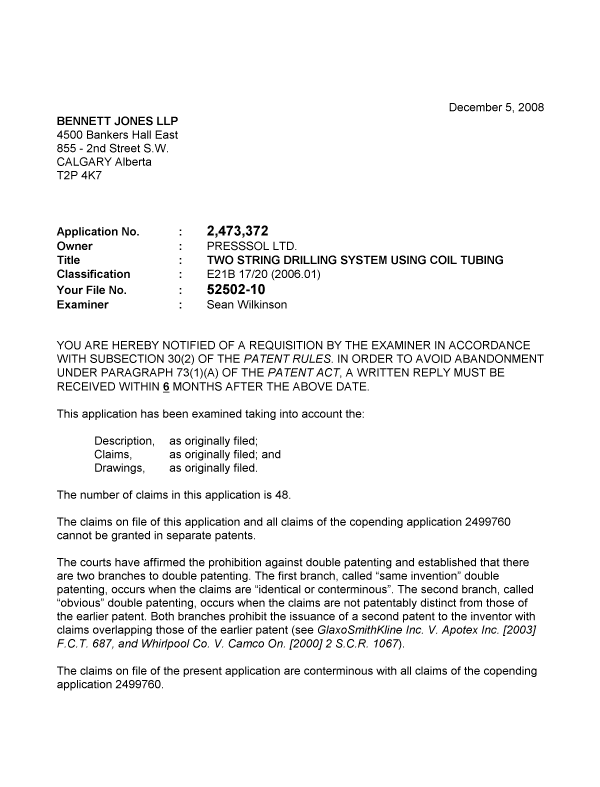 Document de brevet canadien 2473372. Poursuite-Amendment 20081205. Image 1 de 3