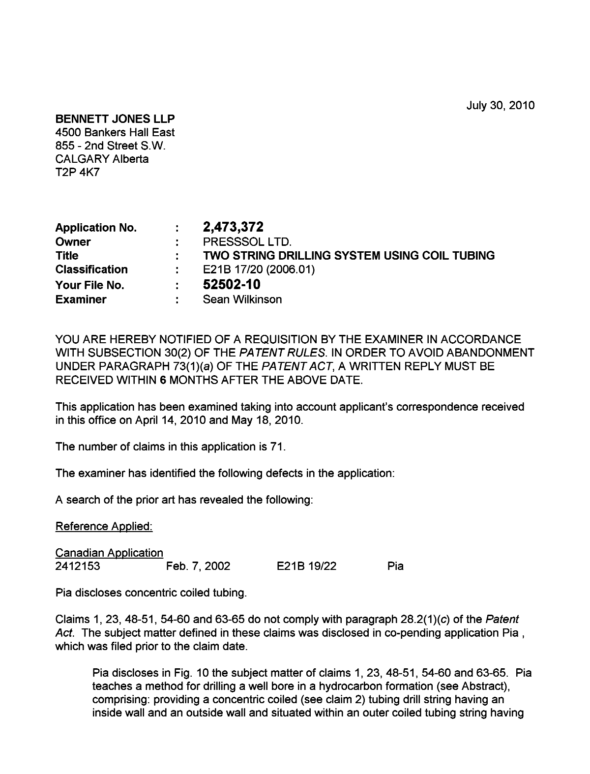 Canadian Patent Document 2473372. Prosecution-Amendment 20100730. Image 1 of 2