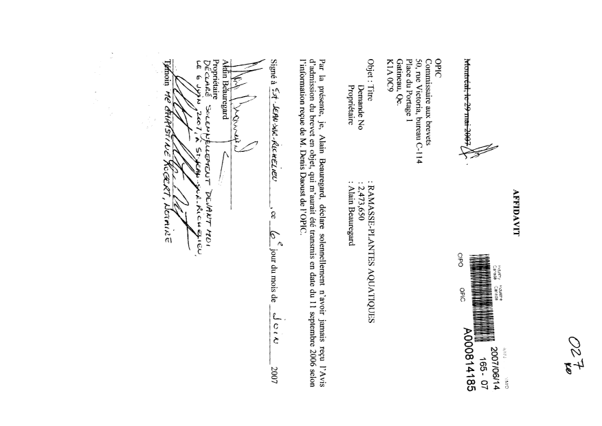 Document de brevet canadien 2473650. Poursuite-Amendment 20061214. Image 1 de 2