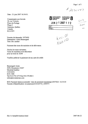Document de brevet canadien 2473650. Correspondance 20061221. Image 1 de 1