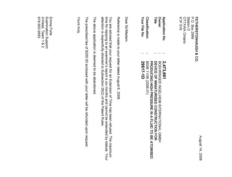 Canadian Patent Document 2473681. Correspondence 20080814. Image 1 of 1