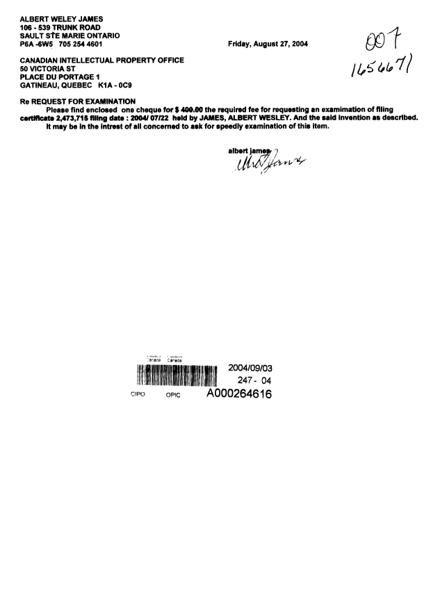 Canadian Patent Document 2473715. Prosecution-Amendment 20031203. Image 1 of 1
