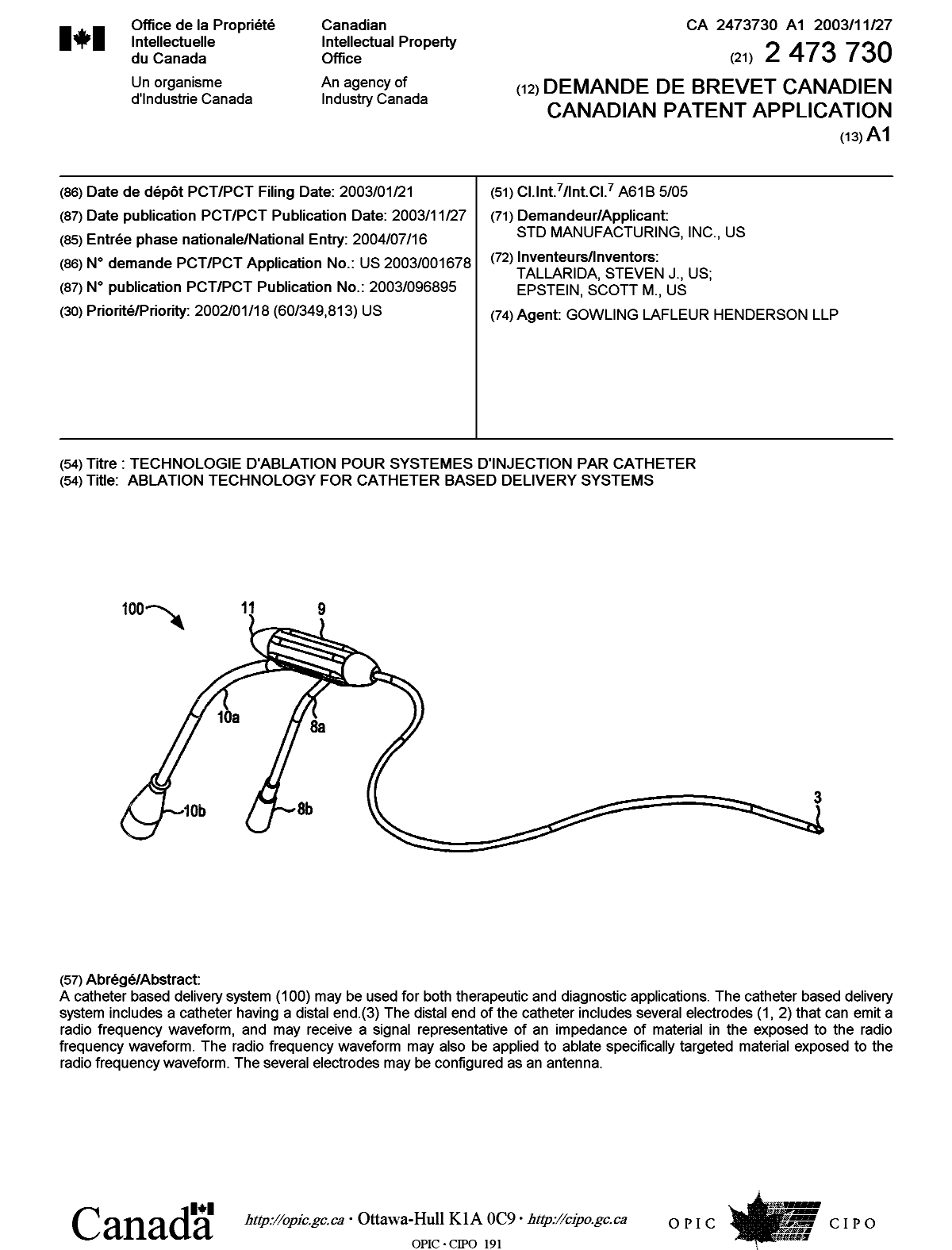 Canadian Patent Document 2473730. Cover Page 20040923. Image 1 of 1