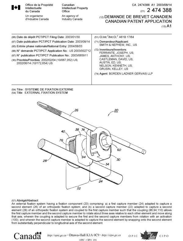 Document de brevet canadien 2474388. Page couverture 20041019. Image 1 de 1