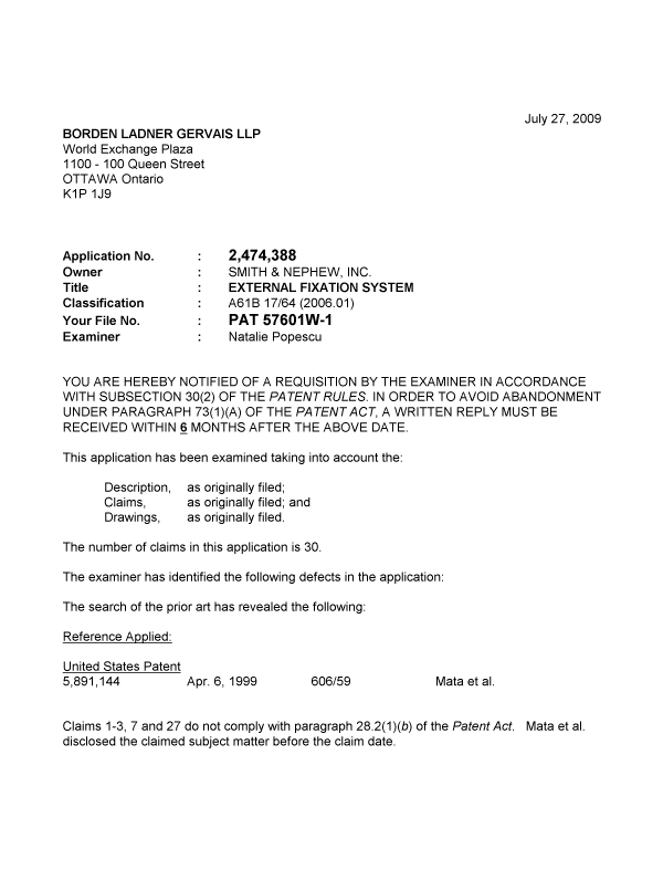 Document de brevet canadien 2474388. Poursuite-Amendment 20090727. Image 1 de 3