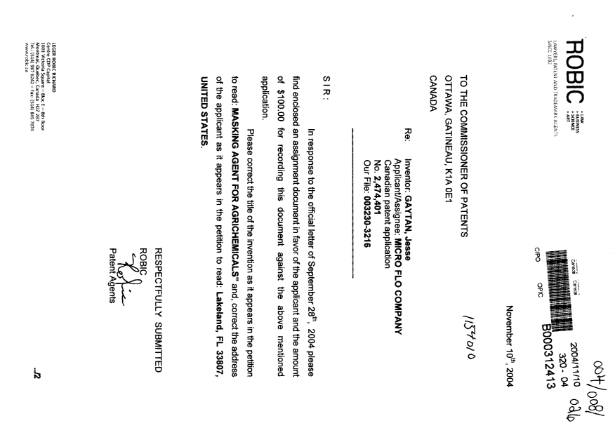 Canadian Patent Document 2474401. Correspondence 20041110. Image 1 of 2