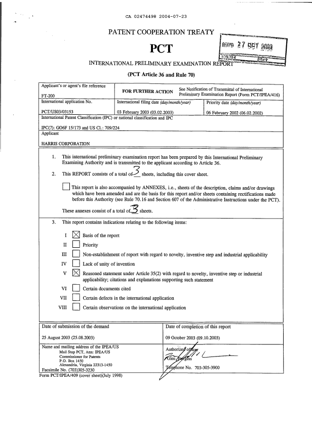 Document de brevet canadien 2474498. PCT 20040723. Image 1 de 7