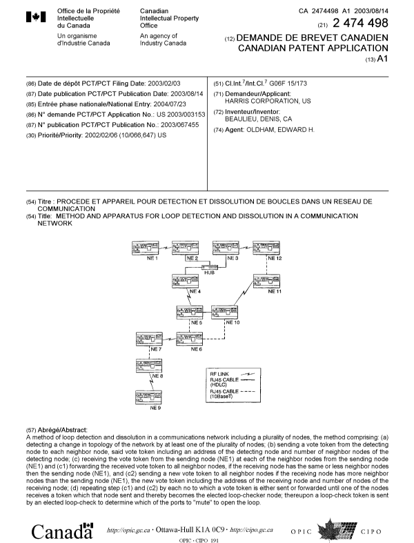 Document de brevet canadien 2474498. Page couverture 20041005. Image 1 de 1