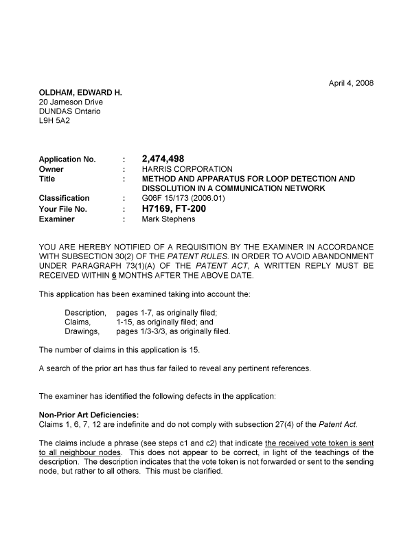 Document de brevet canadien 2474498. Poursuite-Amendment 20080404. Image 1 de 2