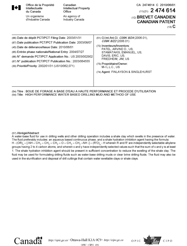 Document de brevet canadien 2474614. Page couverture 20100511. Image 1 de 1