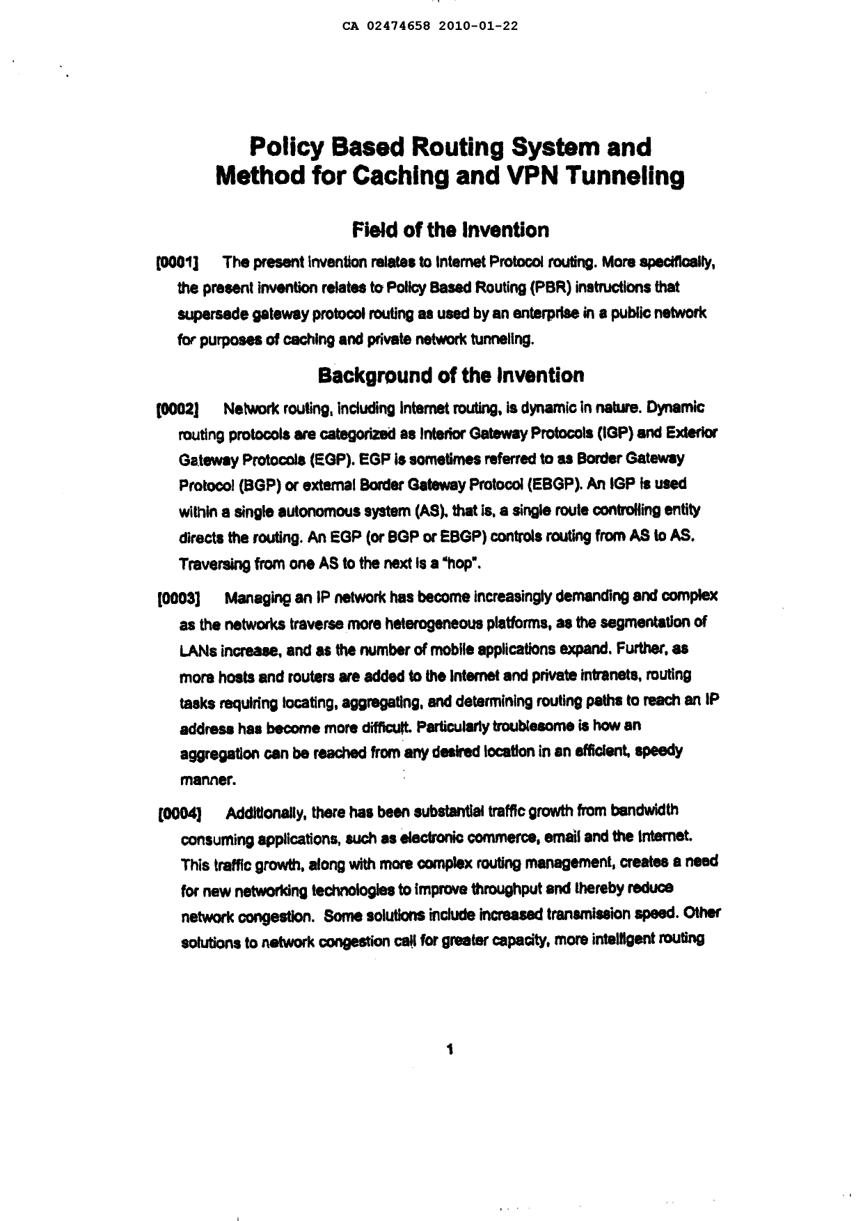 Canadian Patent Document 2474658. Description 20100122. Image 1 of 16