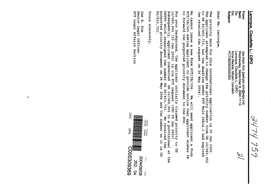Canadian Patent Document 2474759. Correspondence 20040908. Image 1 of 1
