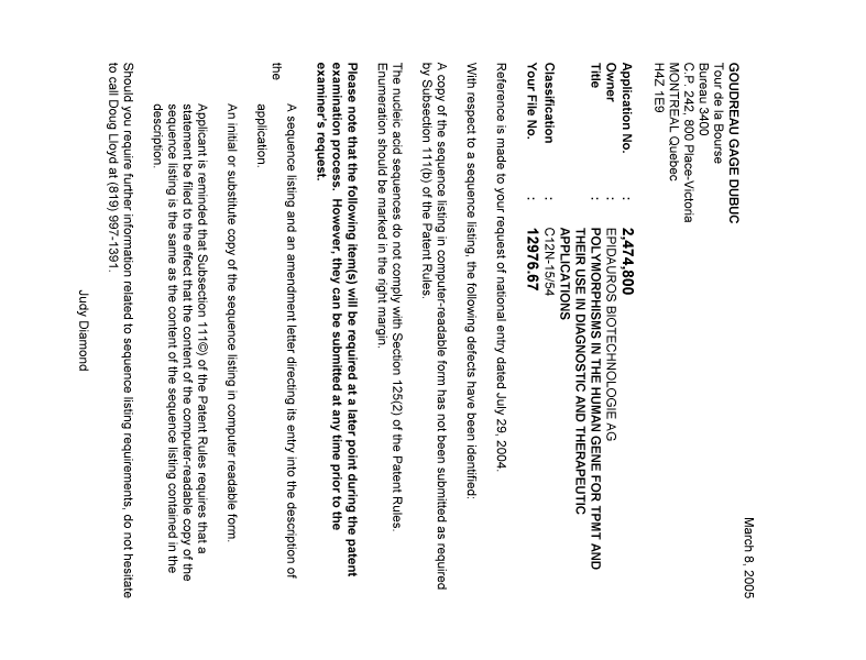 Canadian Patent Document 2474800. Correspondence 20050302. Image 1 of 2