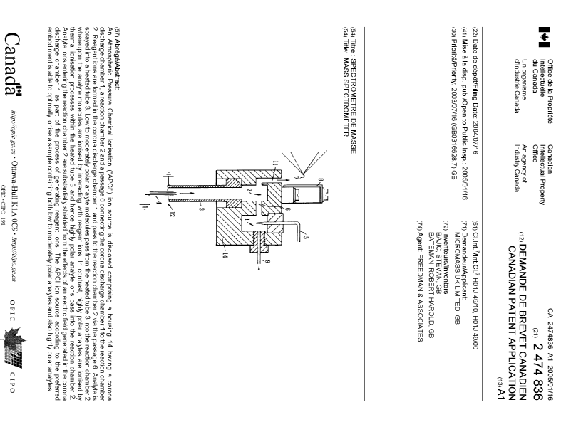 Canadian Patent Document 2474836. Cover Page 20041229. Image 1 of 1