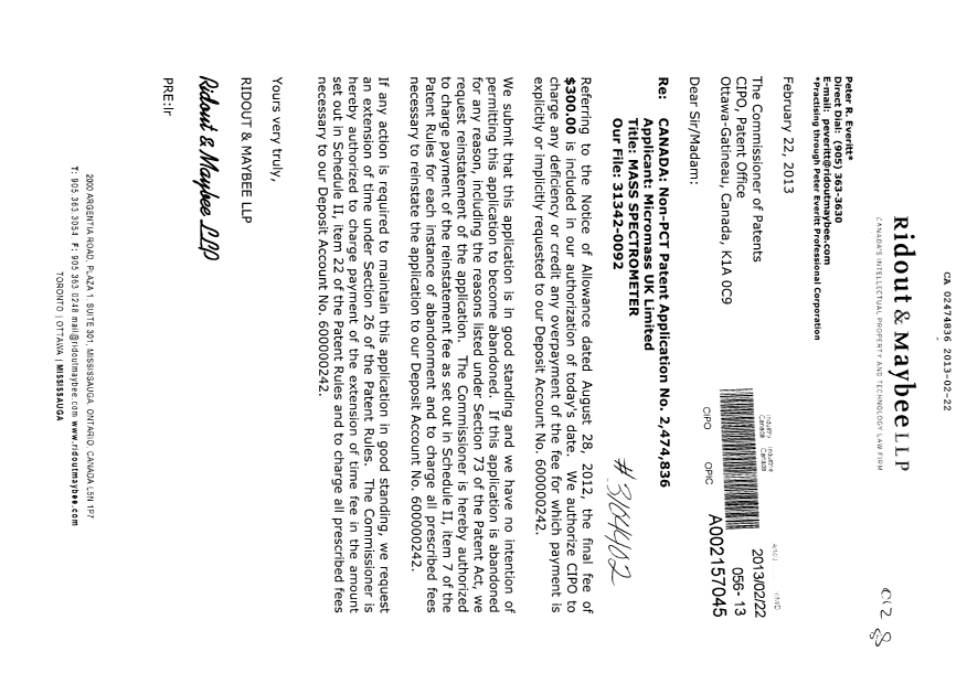 Canadian Patent Document 2474836. Correspondence 20130222. Image 1 of 1