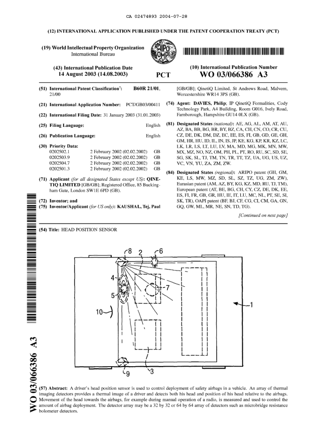 Document de brevet canadien 2474893. Abrégé 20040728. Image 1 de 2