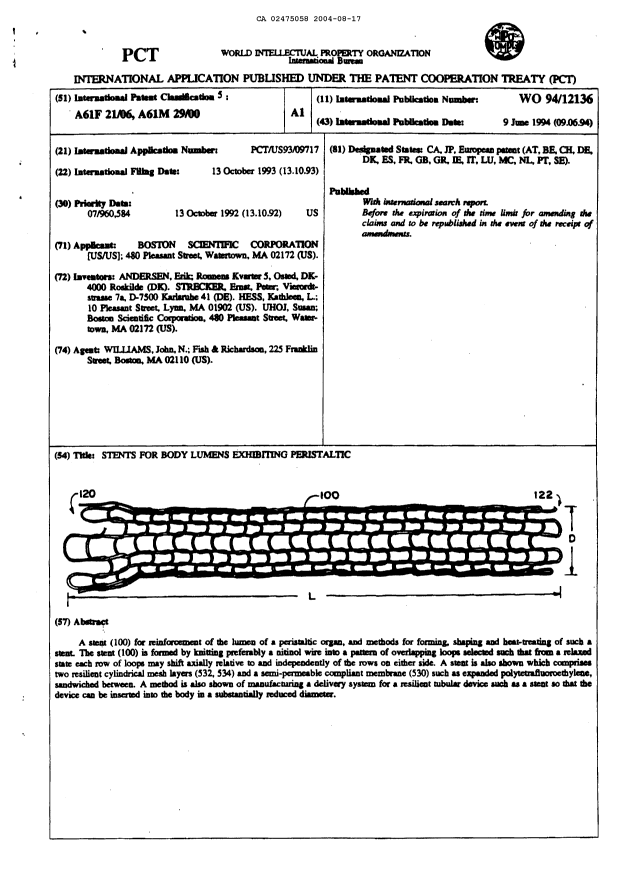 Canadian Patent Document 2475058. Abstract 20040817. Image 1 of 1