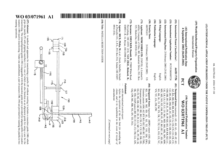 Document de brevet canadien 2475142. Abrégé 20040730. Image 1 de 2