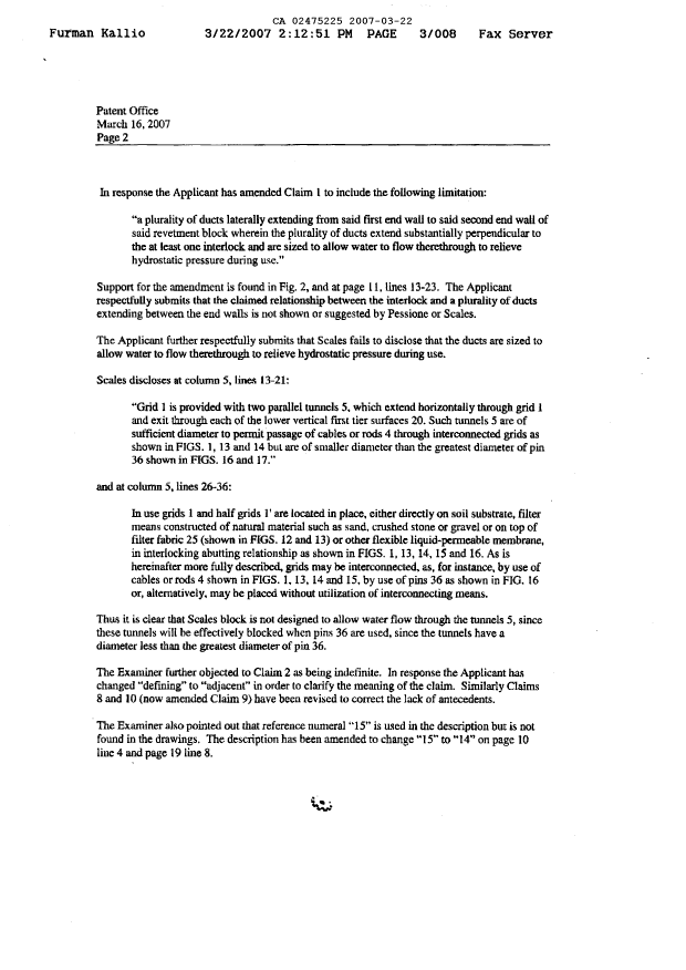 Canadian Patent Document 2475225. Prosecution-Amendment 20070322. Image 2 of 8