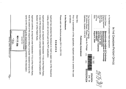 Canadian Patent Document 2475247. Prosecution-Amendment 20031204. Image 1 of 105