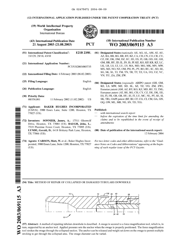 Canadian Patent Document 2475671. Abstract 20040809. Image 1 of 1