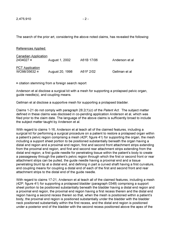 Canadian Patent Document 2475910. Prosecution-Amendment 20091119. Image 2 of 4