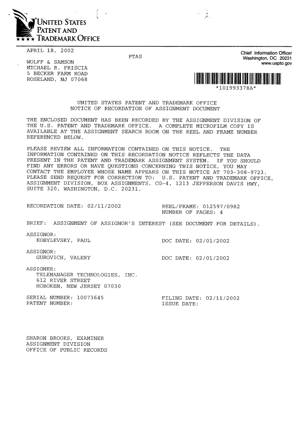 Document de brevet canadien 2475959. Cession 20050811. Image 2 de 6
