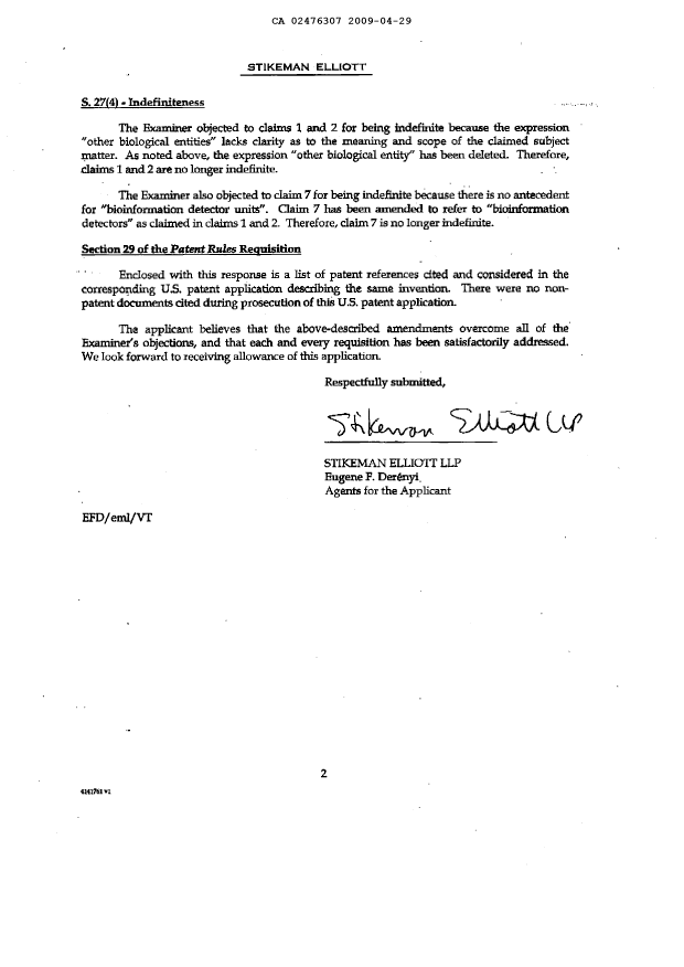 Canadian Patent Document 2476307. Prosecution-Amendment 20090429. Image 2 of 6