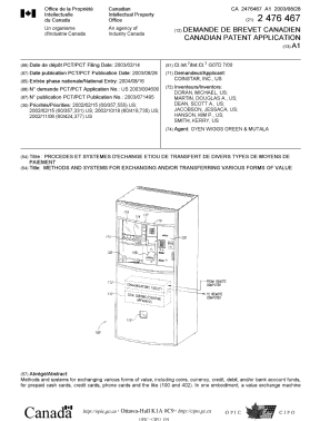 Document de brevet canadien 2476467. Page couverture 20041112. Image 1 de 2