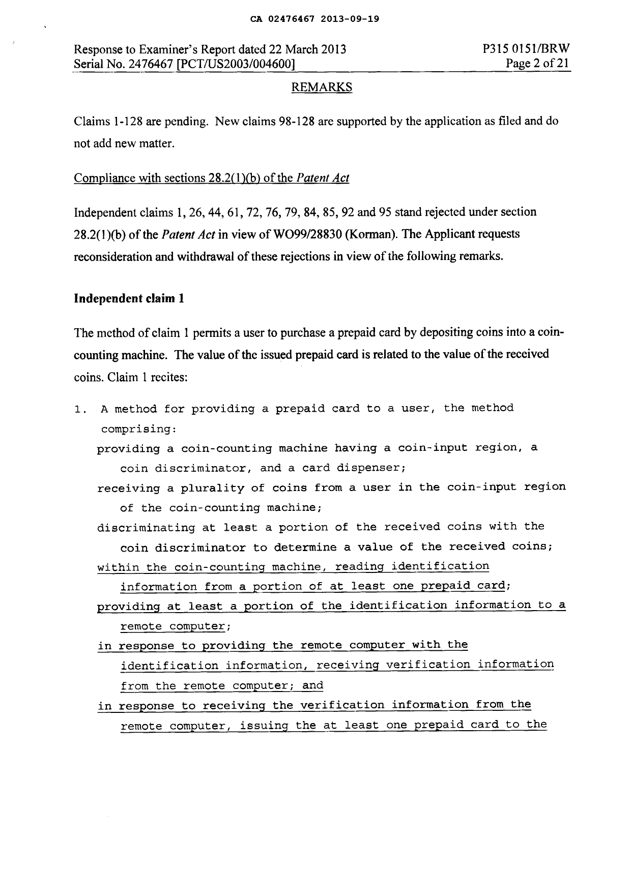 Canadian Patent Document 2476467. Prosecution-Amendment 20121219. Image 2 of 30