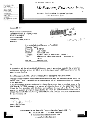Canadian Patent Document 2476731. Fees 20110124. Image 1 of 1