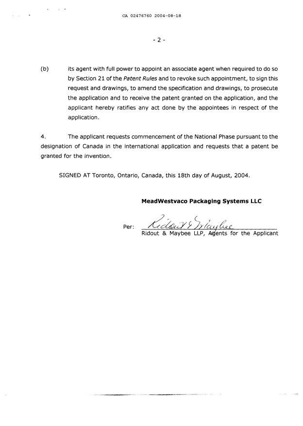 Canadian Patent Document 2476760. Assignment 20040818. Image 3 of 3