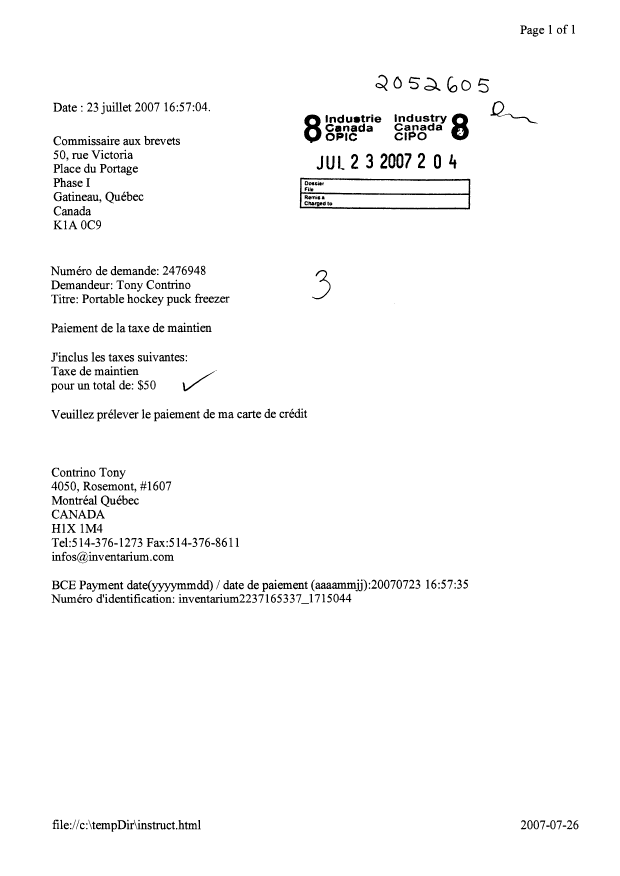 Document de brevet canadien 2476948. Taxes 20070723. Image 1 de 1