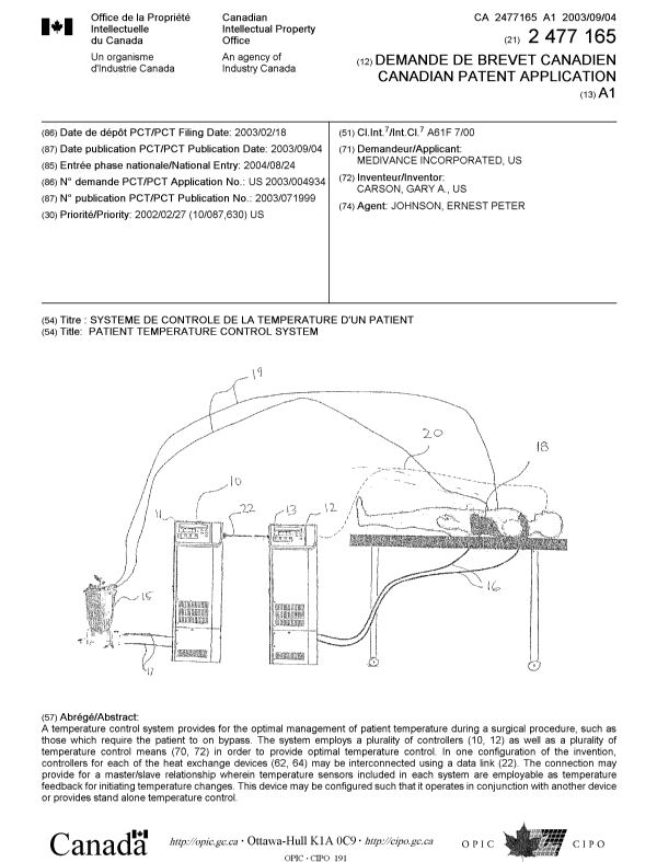 Document de brevet canadien 2477165. Page couverture 20041029. Image 1 de 1